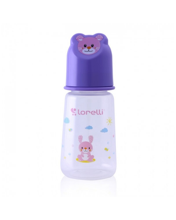 Dojčenská fľaštička Lorelli 125 ml s vikom v tvare zvieraťa, violet