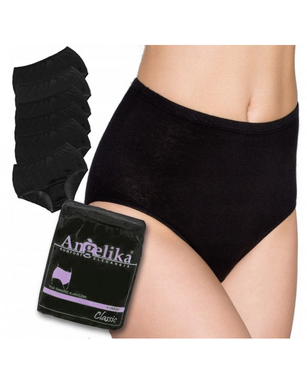 Bavlnené nohavičky Angelika s vysokým pásom, 6ks v balení, čierné, veľ. M