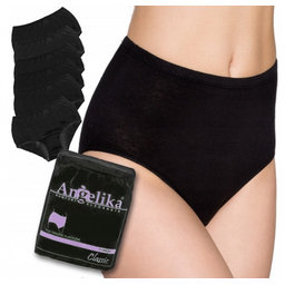 Bavlnené nohavičky Angelika s vysokým pásom, 6ks v balení, čierné, veľ. XL